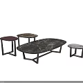 Modern Oval and Round Coffee Table Set with Marble Top and Black Metal Frame