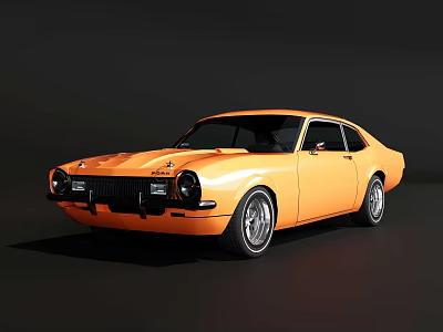 Orange Classic Two Door Coupe With Vintage Design And Black Windows And Silver Wheels 3d model