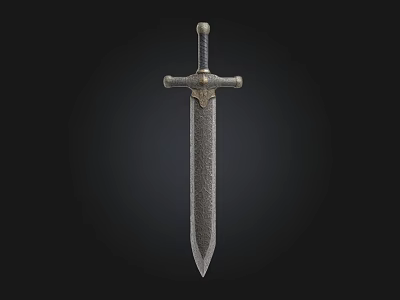 Ancient Medieval Sword With Textured Metal Blade And Ornate Hilt Design 3d model