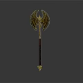 Fantasy Winged Axe Weapon With Golden Black Design And Long Handle