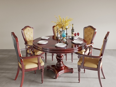 Dining Table Combination Dining Table and Chair Tea Table and Chair Round Table Chinese Dining Table 3d model