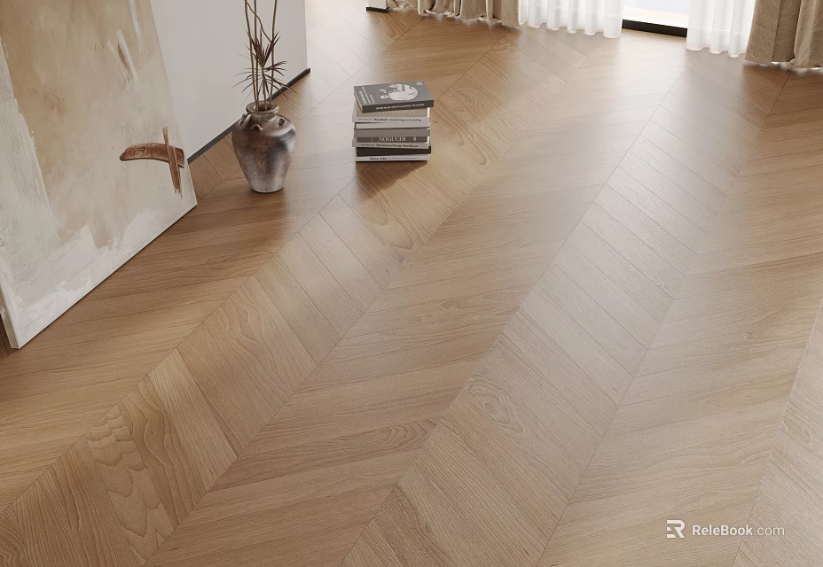 Light Wood Herringbone Wooden Flooring In Living Area With Natural Texture 3d model 
