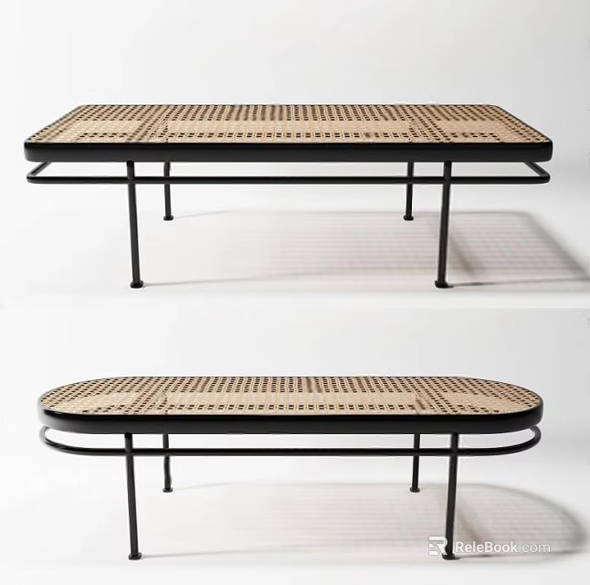 Outdoor Chair With Wooden Seat Rectangular And Oval Design Black Metal Frame 3d model 