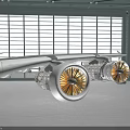 Airliner Wing With Two Large Engines In Hangar With Large Windows And Floor Light Shadows
