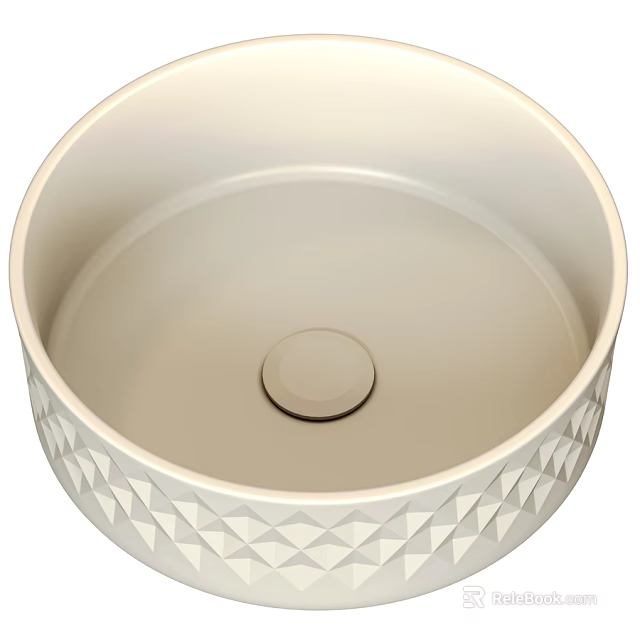 Round White Washbasin With Geometric Pattern Design For Modern Bathroom 3d model 