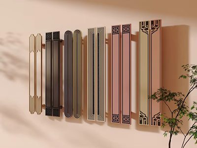 Stylish Furniture Handles With Various Designs And Different Colors On Wall 3d model