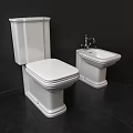 White Toilet And Bidet In Modern Bathroom Interior With Black Wall Floor