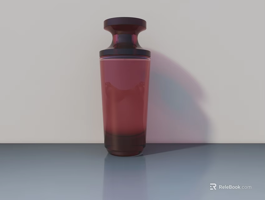 Red Gradient Glass Vase With Dark Rim And Base On Gray Tabletop Against Light Wall 3d model 