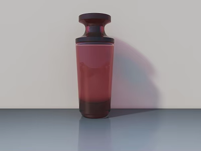 Red Gradient Glass Vase With Dark Rim And Base On Gray Tabletop Against Light Wall 3d model