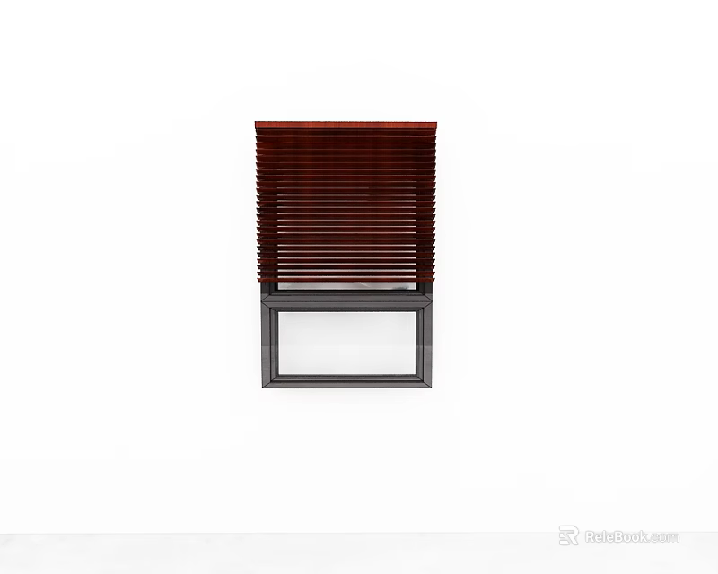 Brown Wooden Blinds On Window With Classic Design And Smooth Slats 3d model 