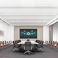 Modern Conference Room Interior With Long Conference Table Multiple Chairs And Large Screen 3d model