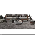 Modern Sofa and Coffee Table Set With Decorative Pillows Round Ottoman and Textured Rug 3d model