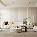 Modern Cream Style Living Room Sofa Coffee Table Combination Single Person Sofa Multi Person Sofa Picture Floor Lamp Carpet 3d model