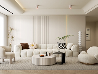 Modern Cream Style Living Room Sofa Coffee Table Combination Single Person Sofa Multi Person Sofa Picture Floor Lamp Carpet 3d model