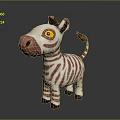Pink Striped Plush Zebra Toy Character With Yellow Eyes And Standing Posture