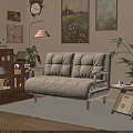Cozy Recliner Sofa Set With Wooden Bookshelf Floor Lamp And Green Plants