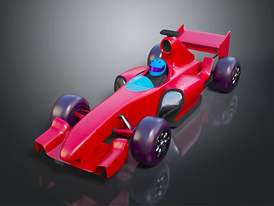 Red F1 Style Racing Car With Streamlined Design Purple Wheels And Driver Cockpit 3d model