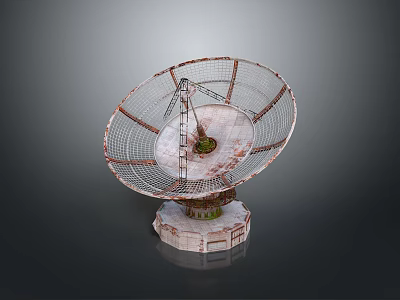Fighter Jet Radar System Featuring Metallic Mesh Dish And Support Structure Design 3d model