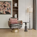 Single Sofa in Modern Living Room with Pink Cushion Black White Striped Blanket Gold Base