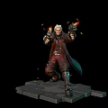 White Haired Game Film Character In Red Coat Holding Gun Firing Flame In Battle Stance