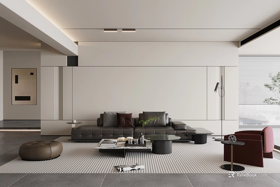 Modern Living Room Interior With Gray Sofa Coffee Table Rug And Decorative Elements 3d model