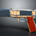 Camouflage Patterned Tactical Pistol With Brown Wooden Grip And Black Components