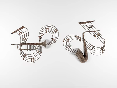 Artistic Metal Wall Decor with Musical Notes and Instrument Shapes for Home Decoration 3d model