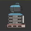 Modular Computer Design Featuring Stacked Components Blue Display Top And Red Base Structure