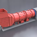 Red Cylindrical Industrial Processing Equipment With Feeding Hopper And Gray Base 3d model