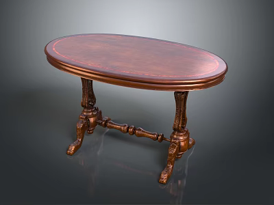 Classical Oval Wooden Table With Intricate Carved Legs And Decorative Design 3d model