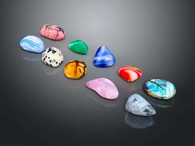 Colorful Wooden Stone Artifacts With Polished Surfaces And Various Shapes For Decoration 3d model