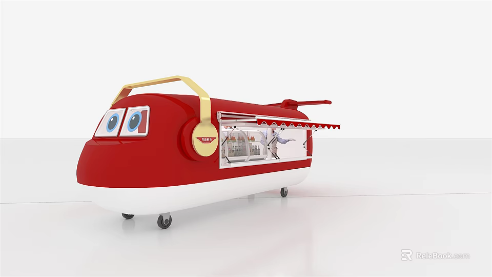 Red Mobile Function Vehicle With Cute Design Display Windows And Yellow Handles 3d model