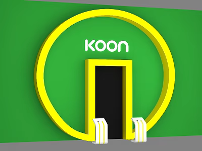 Yellow Circular Door Arch With Koon Lettering On Green Background And Black Door 3d model