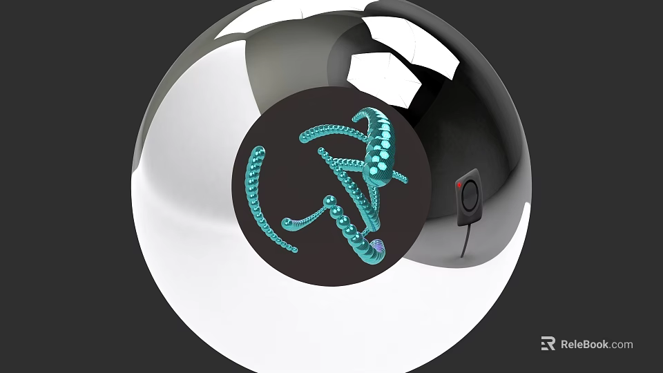 Blue Aquatic Animal With Tentacles In Black Circular Area On Silver Sphere Design 3d model 