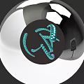 Blue Aquatic Animal With Tentacles In Black Circular Area On Silver Sphere Design