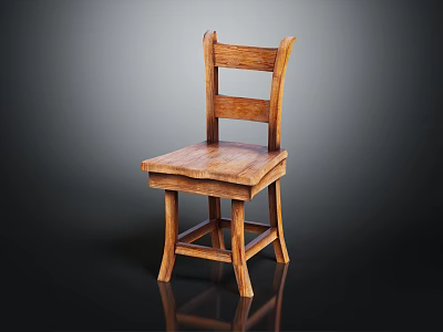 Wooden Dining Chair With Solid Backrest And Simple Natural Wood Design 3d model
