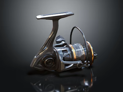 Modern Shiny Metal Fishing Reel With Ergonomic Handle And Durable Construction Design 3d model