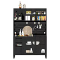 Modern Black Sideboard With Mesh Design Storage Cabinets And Dinnerware 3d model