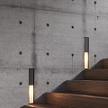 Contemporary Concrete Wall Staircase Design With Wooden Steps And Recessed Lights
