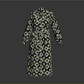Stylish Unique Long Belted Robe With Blue Green White Geometric Pattern