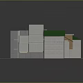 Cartoon Scenery With Small Commercial Buildings Green White Roofs Red White Striped Awnings And Sidewalk