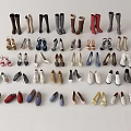 Various Styles of Shoes Including Boots Heels Sneakers and Flats Neatly Arranged