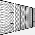 Durable Black Metal Fence With Grid Mesh Design And Connected Panel Sections 3d model