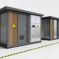 Outdoor Public Electrical Distribution Cabinets With Modern Design Warning Signs Caution Tape And Railing