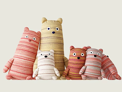 Knitted Striped Dolls with Various Colors Different Sizes and Cute Design 3d model