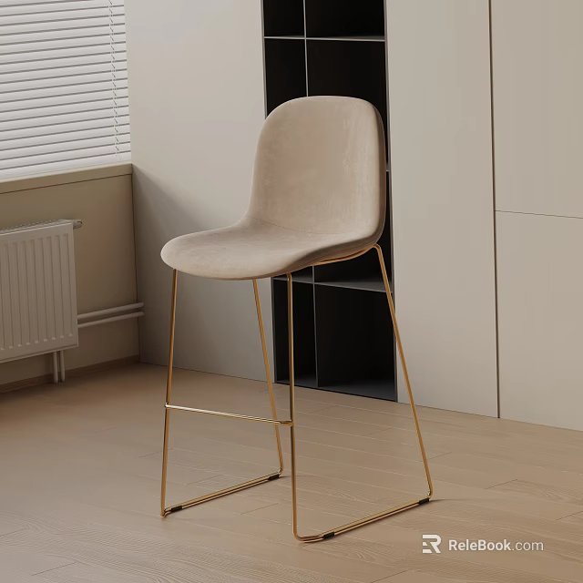 Beige Velvet Bar Stool With Golden Metal Frame In Modern Interior Design 3d model 