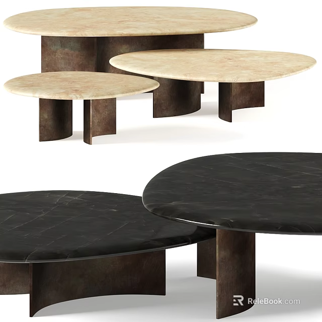 Contemporary Round Marble Tables With Sturdy Metal Bases For Modern Interior Design 3d model 