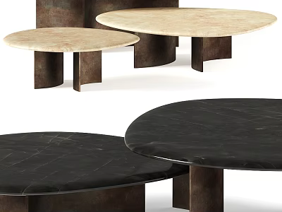Contemporary Round Marble Tables With Sturdy Metal Bases For Modern Interior Design 3d model