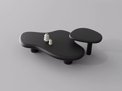 Modern Multi Section Black Coffee Table With Irregular Design And White Decorative Items 3d model