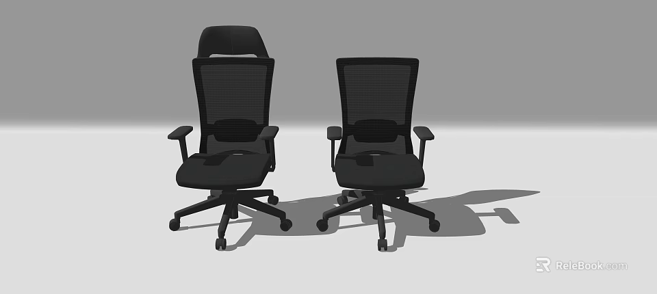 Two Black Mesh Office Chairs With Armrests And Rolling Wheels For Workspace 3d model 